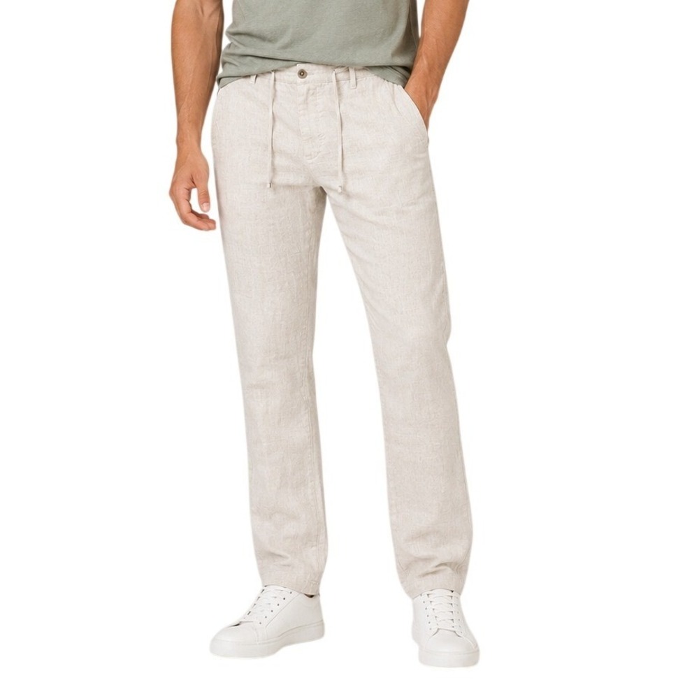H&M Beige Oatmeal 100% Linen Drawstring Straight Leg Trousers Men's 34R